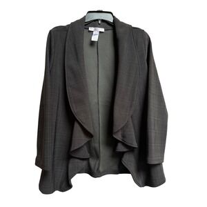 Harper Los Angeles Women Blazer‎ Med Black Glitter Plaid Draped Jacket Artsy Y2K